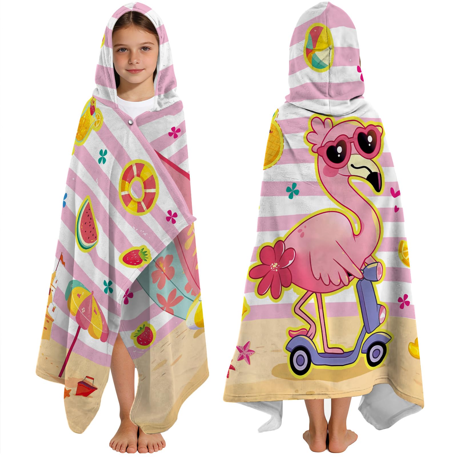Yasrlvun Boys Flamingo Hooded Towels For Kids 127X76cm Poncho Towels For Kids Teens Beach Towel For Swimming Pool Cute Wearable Bath Towel