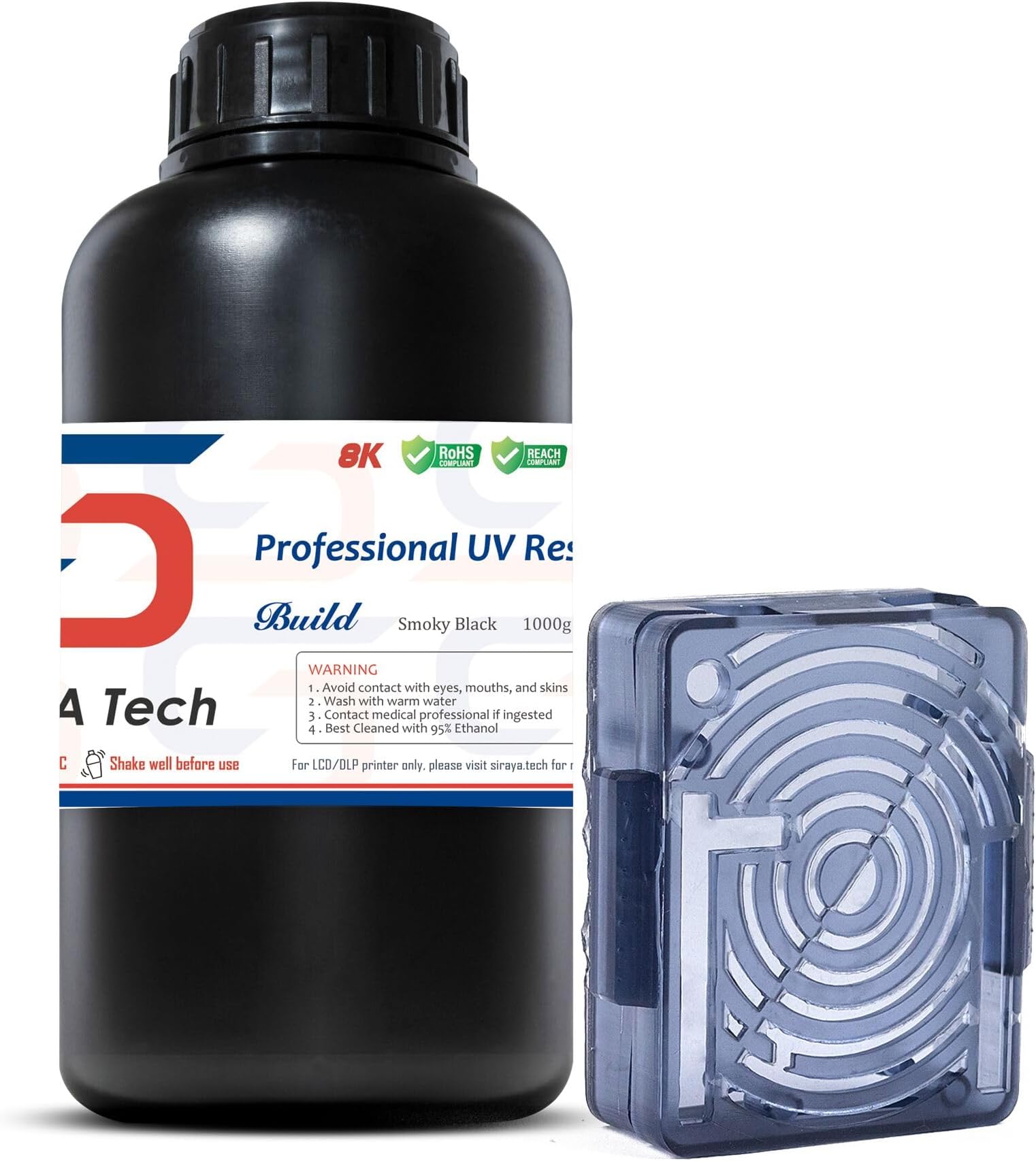 Siraya Tech Build 3D Printer Resin - High Precision Engineering Resin, Non-Brittle, Tappable, Low Warp & Shrink, for Detailed Models & Functional Parts and 8K LCD 3D Printers (Smoky Black, 1kg)