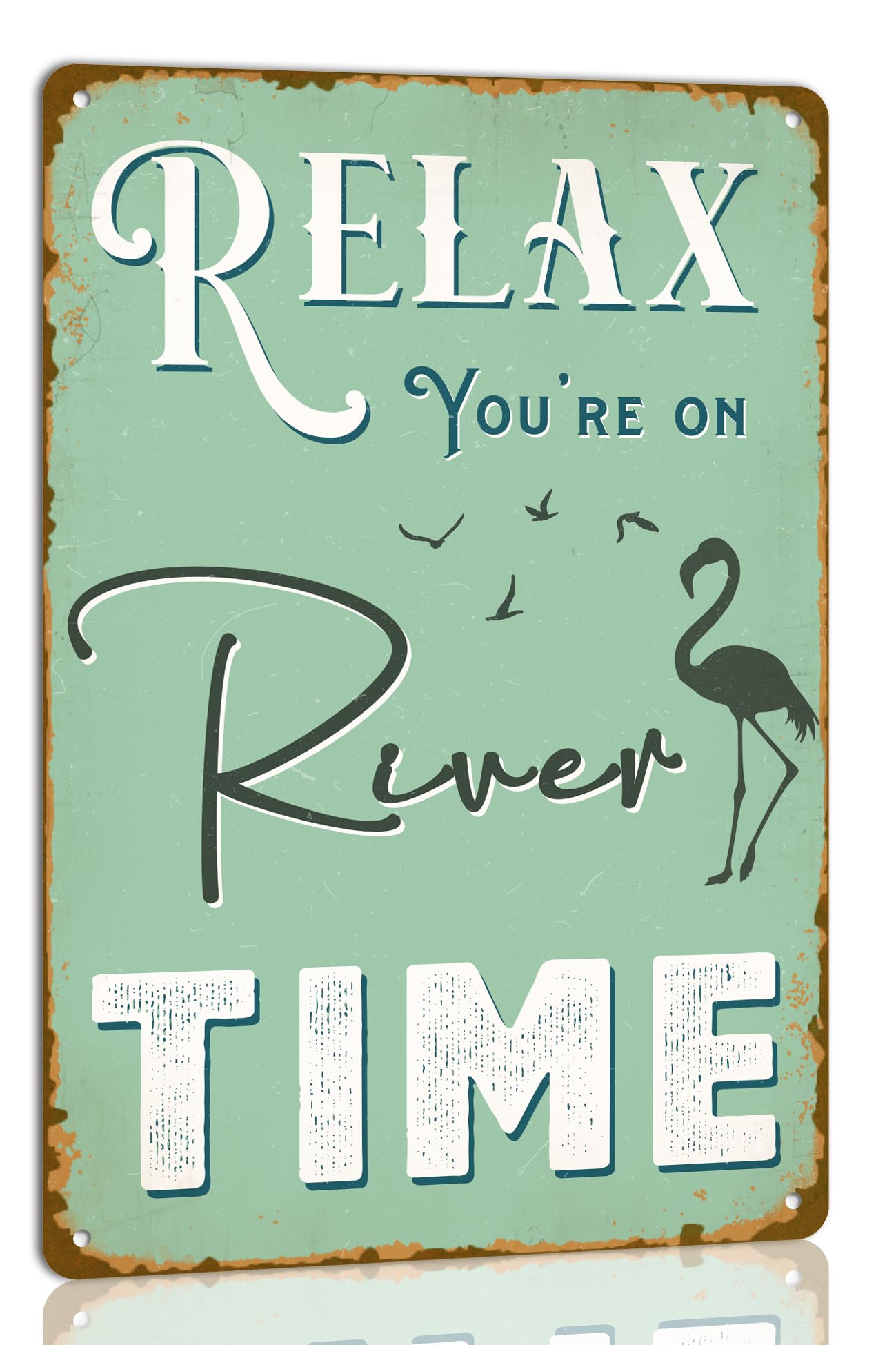 SMAZDFXX Relax You're on River Time Metal Tin Sign Retro Vintage Wall Art Farmhouse Lake Beach Home Wall Decor Plaque Poster 5.5"x8"