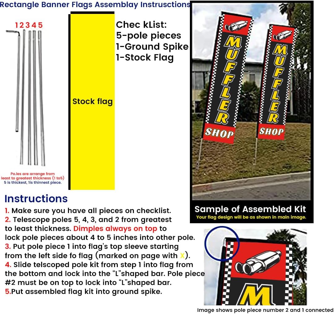 MUFFLER SHOP Rectangle Feather Flag with 15' Pole Kit & Ground Spike – Outdoor Swooper Flag Perfect for Car Exhaust, Muffler Repair & Auto Shop Advertising Banner sign