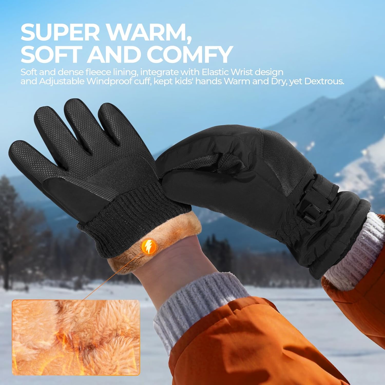 rivmount Kids 3M Winter Ski Snowboarding Snow Gloves Warm Thermal Waterproof Windproof Touchscreen for Boys Girls in Cold Weather - Image 4