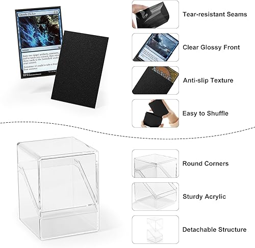 Miniatura 4 de Paquete de 2 cajas para tarjetas, funda para cartas y 200 fundas para tarjetas con divisores, caja de almacenamiento transparente de tamaño