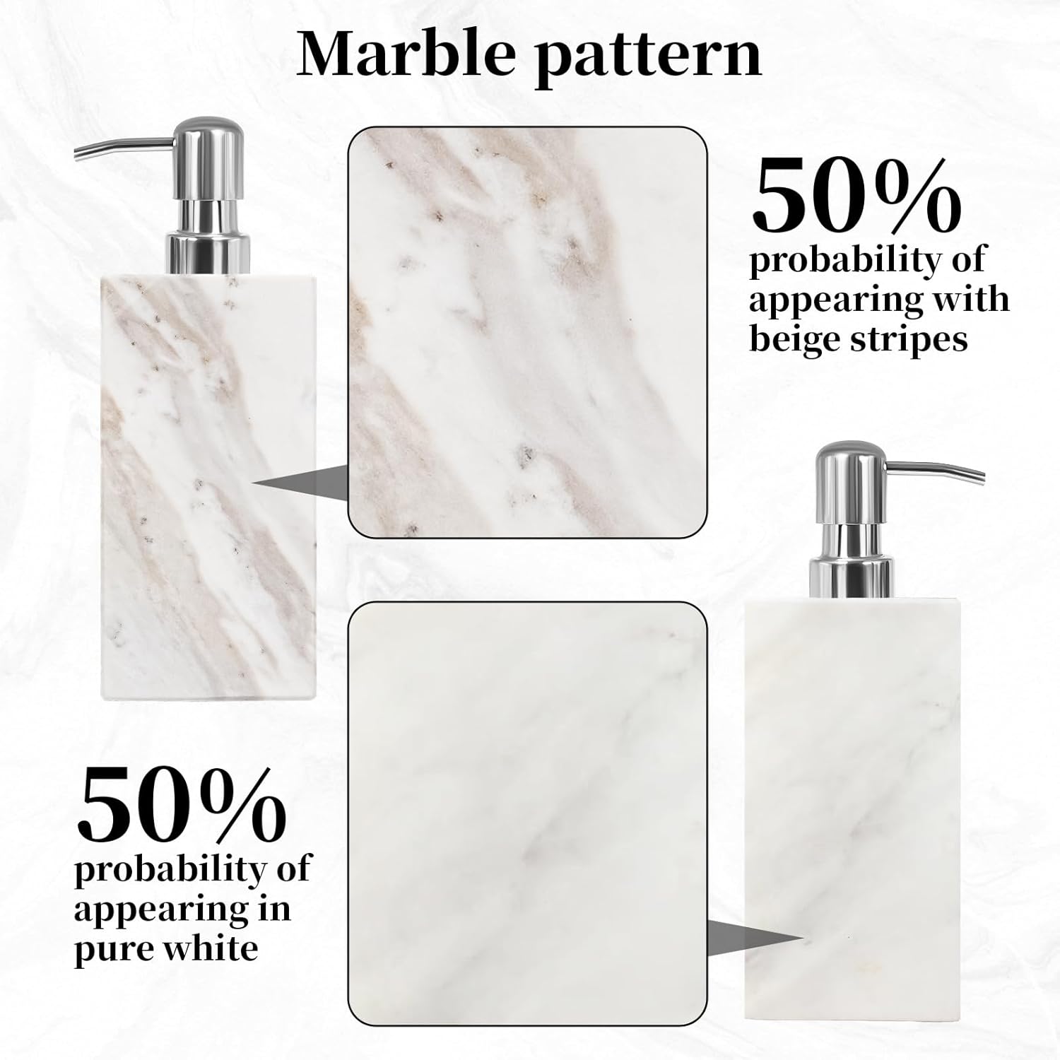 White Marble Soap Dispenser for Bathroom and Kitchen Countertop - Lotion and Liquid Soap Dispenser, 6.7 Ounces Soap Bottle with Pump - Image 7