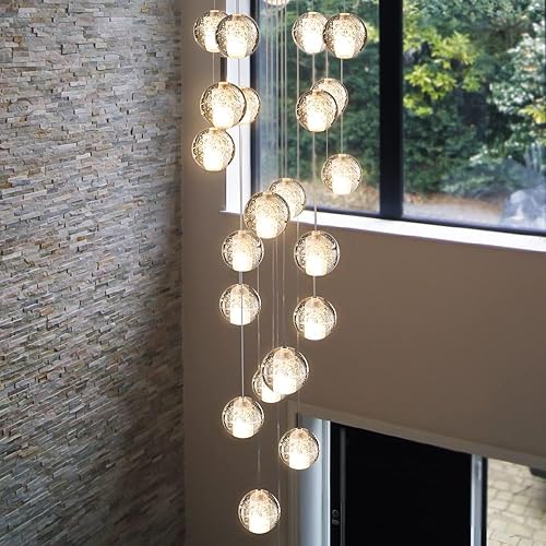 Crystal Chandelier LED Modern Pendant Light Raindrop Ceiling Light Crystal Ball Lighting Fixture for Staircase Living Room Hotel Hallway Foyer Entryway (43.3 x 14.6 inch -36B, Rectangular)