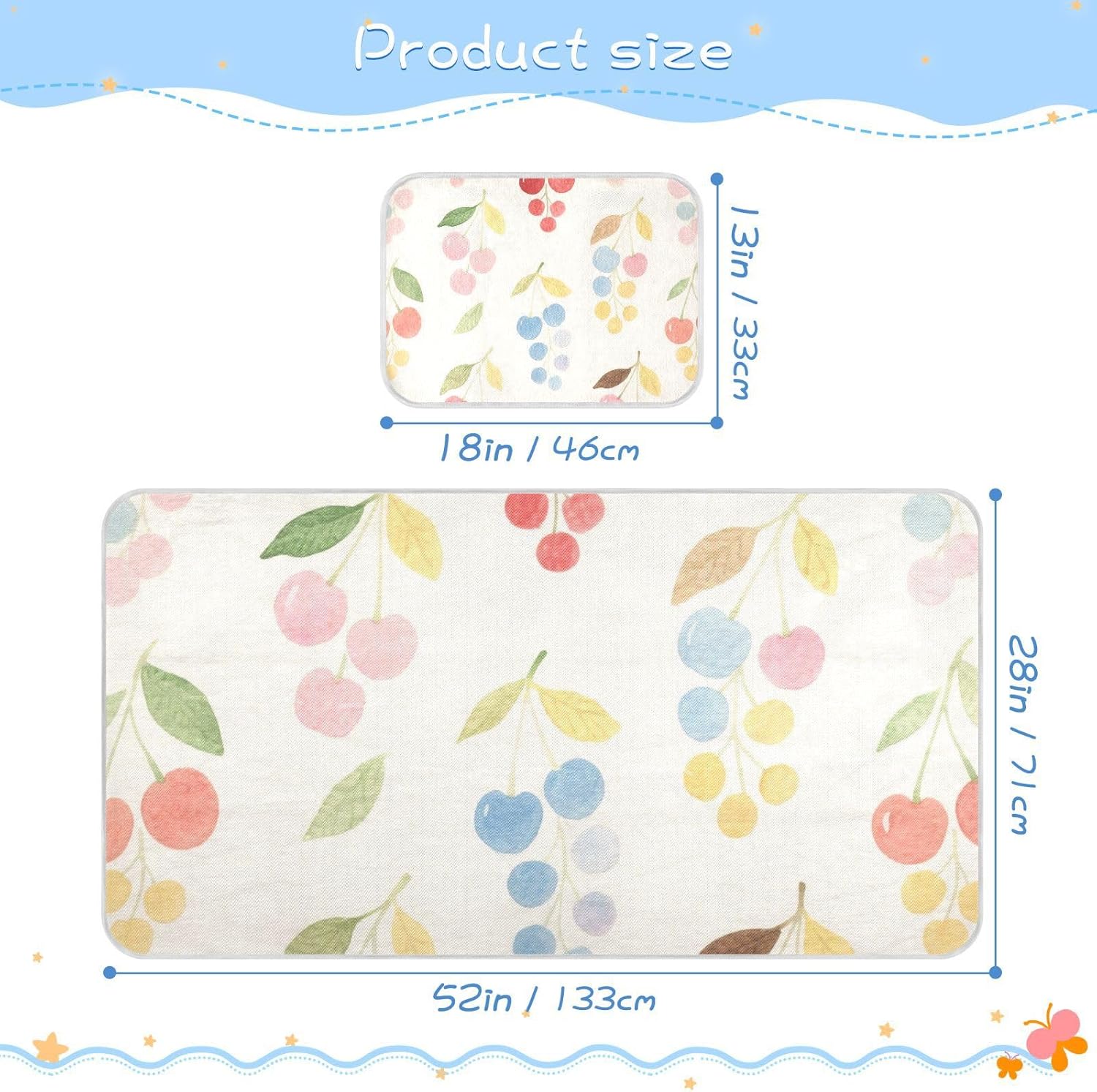 Watercolor Cherry Cooling Baby Crib Mattress Topper 28" x 52" Washable Mattress Pads for Baby&Toddler