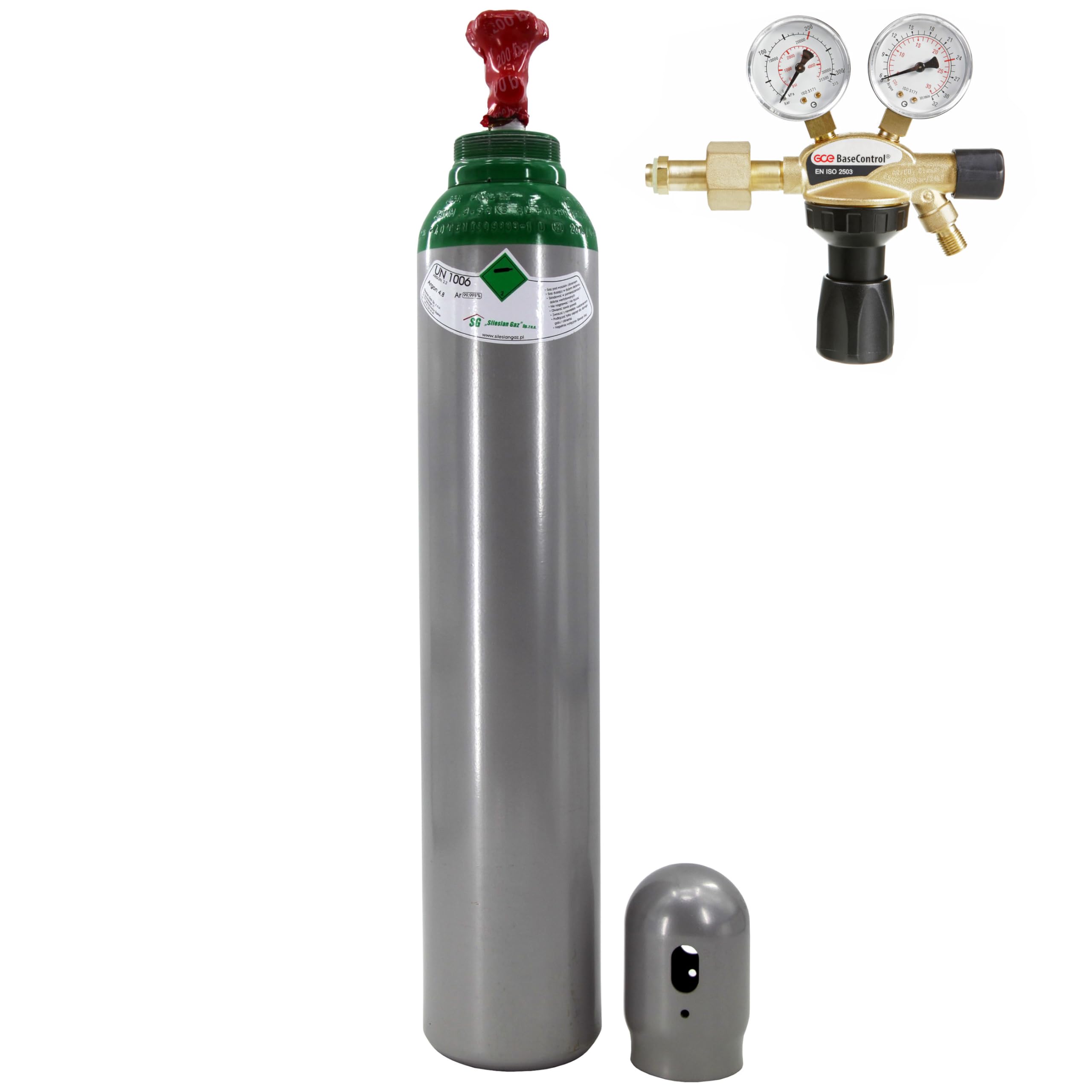 Botella de gas con reductor de argón puro 4.8 (100%) - 8 litros TIG/WIG MIG - Con regulador de gas GCE BaseControl