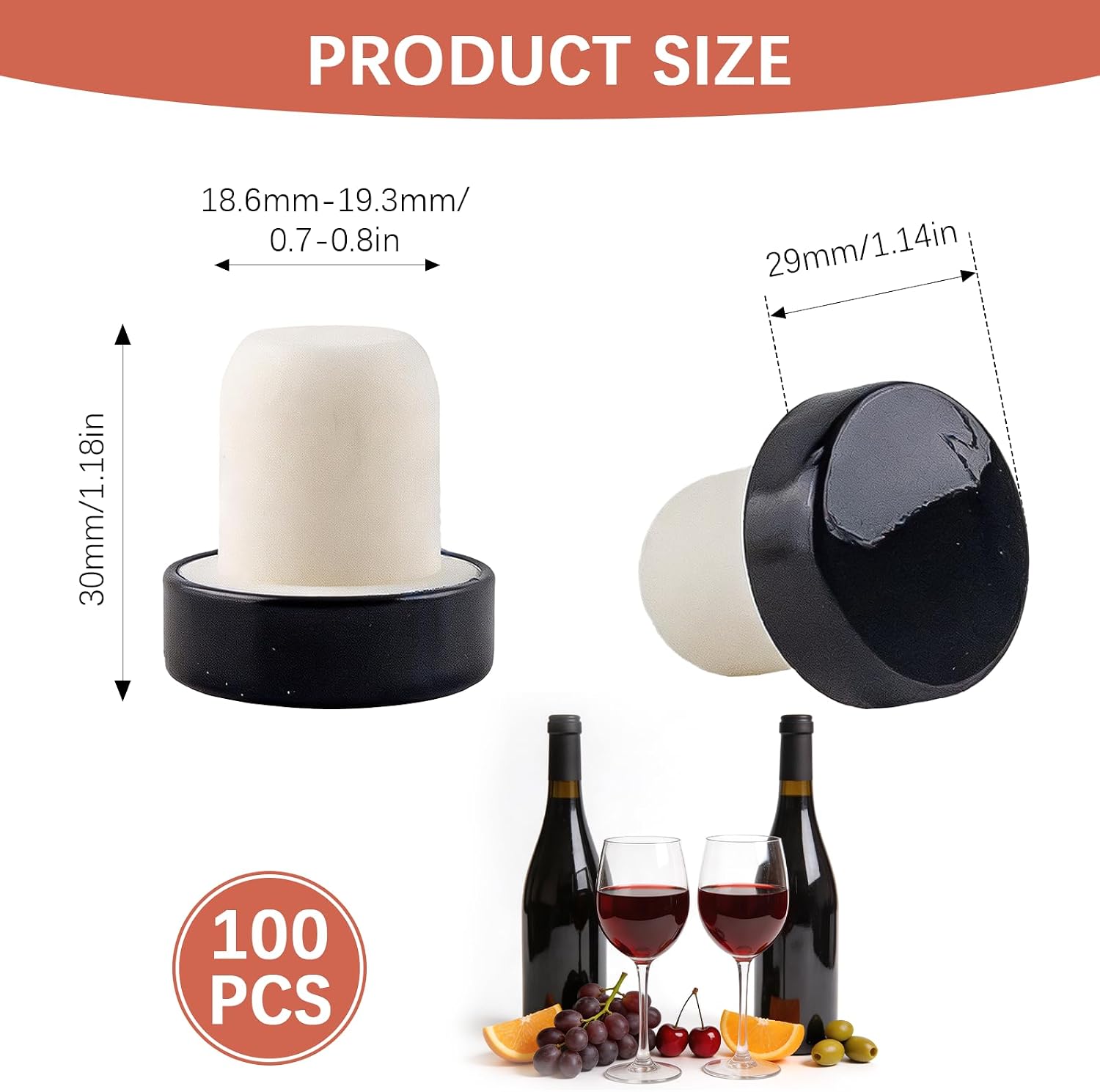 T-Shaped Cork Wine Bottle Stoppers, Black, Reusable Sealing Plug for Beer Bottles, DIY Craft, 100 Pieces