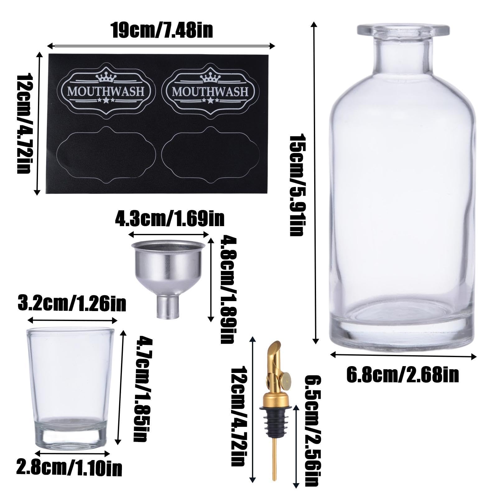 Mundspülspender aus Glas – 350 ml Mundspül-Spender-Flaschen-Set, Aufsatz-Badezimmer-Mundspülspender-Set, nachfüllbarer Glas-Mundspülbehälter für Zuhause