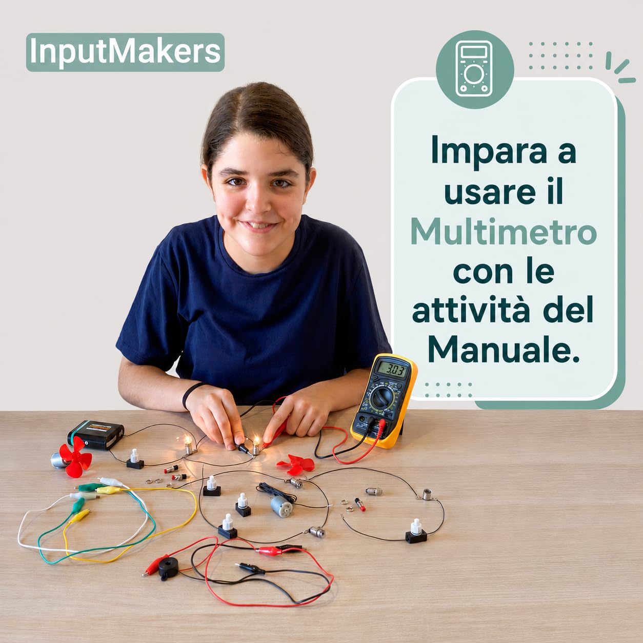 Kit elettrico scolastico avanzato con multimetro digitale, kit circuito elettrico scuola media, circuiti elettrici, kit elettronica, scuola e casa