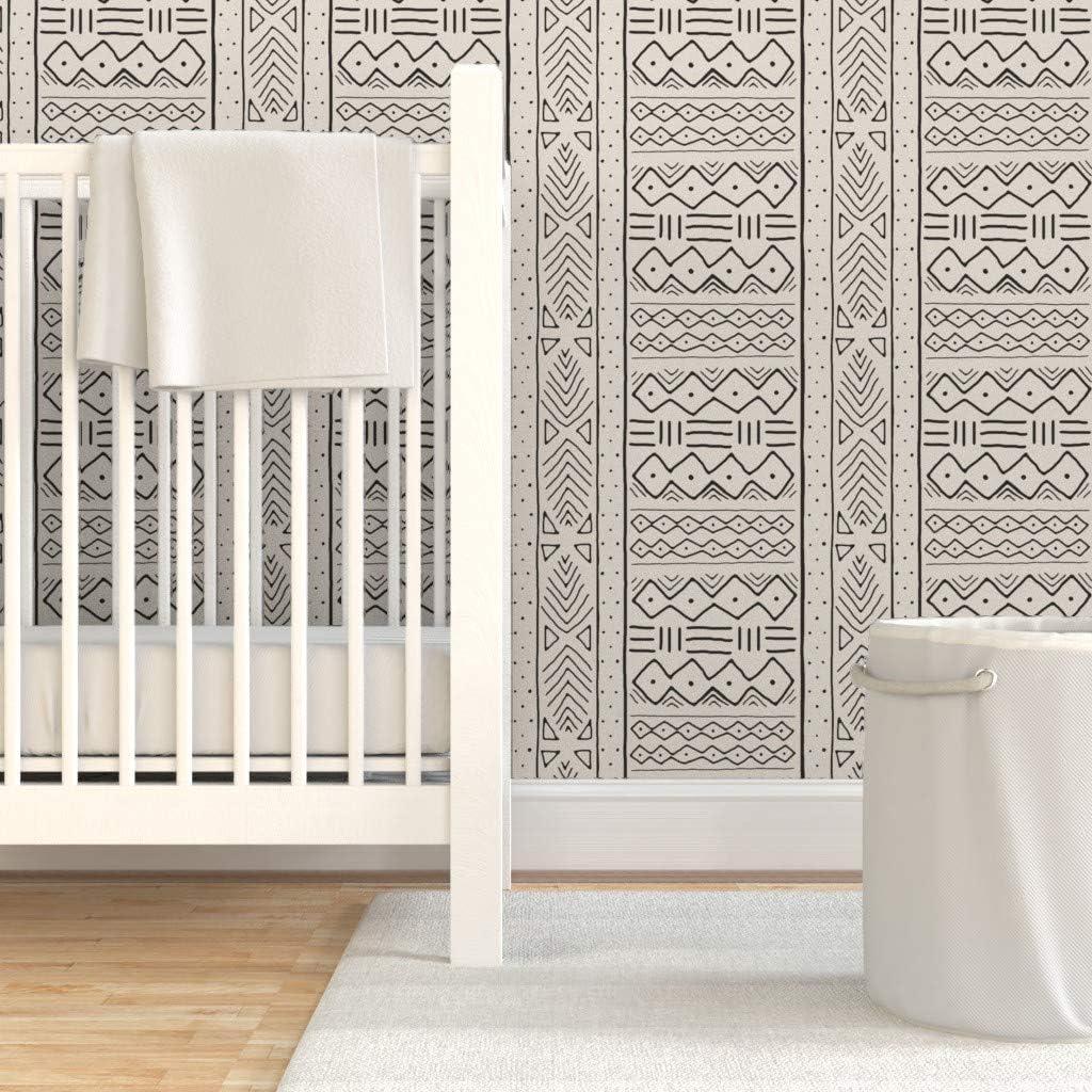 Peel & Stick Wallpaper 3ft x 2ft - Mudcloth Black African Tribal Decor Custom Removable Wallpaper by Spoonflower