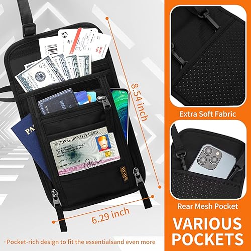 Miniatura 3 de Cartera de cuello para viajes, bolsa de cuello para pasaporte para hombres y mujeres con correa ajustable para el cuello y bloqueo RFID