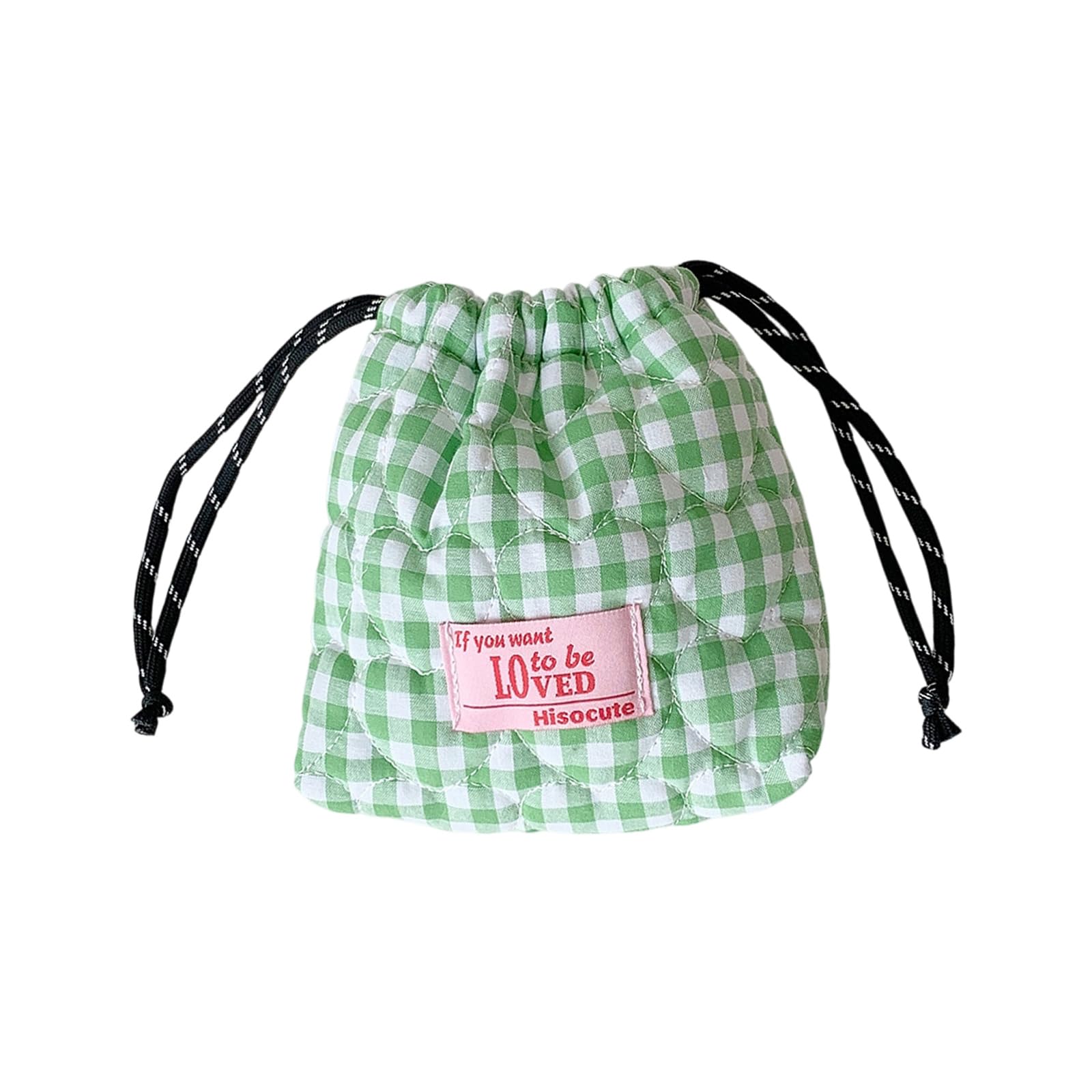 HENYGEN Friendly Cosmetic Bag Portable Makeup Organizers Quilted Heart Pattern Soft Washable Fabric Drawstring Heart Pattern Bag
