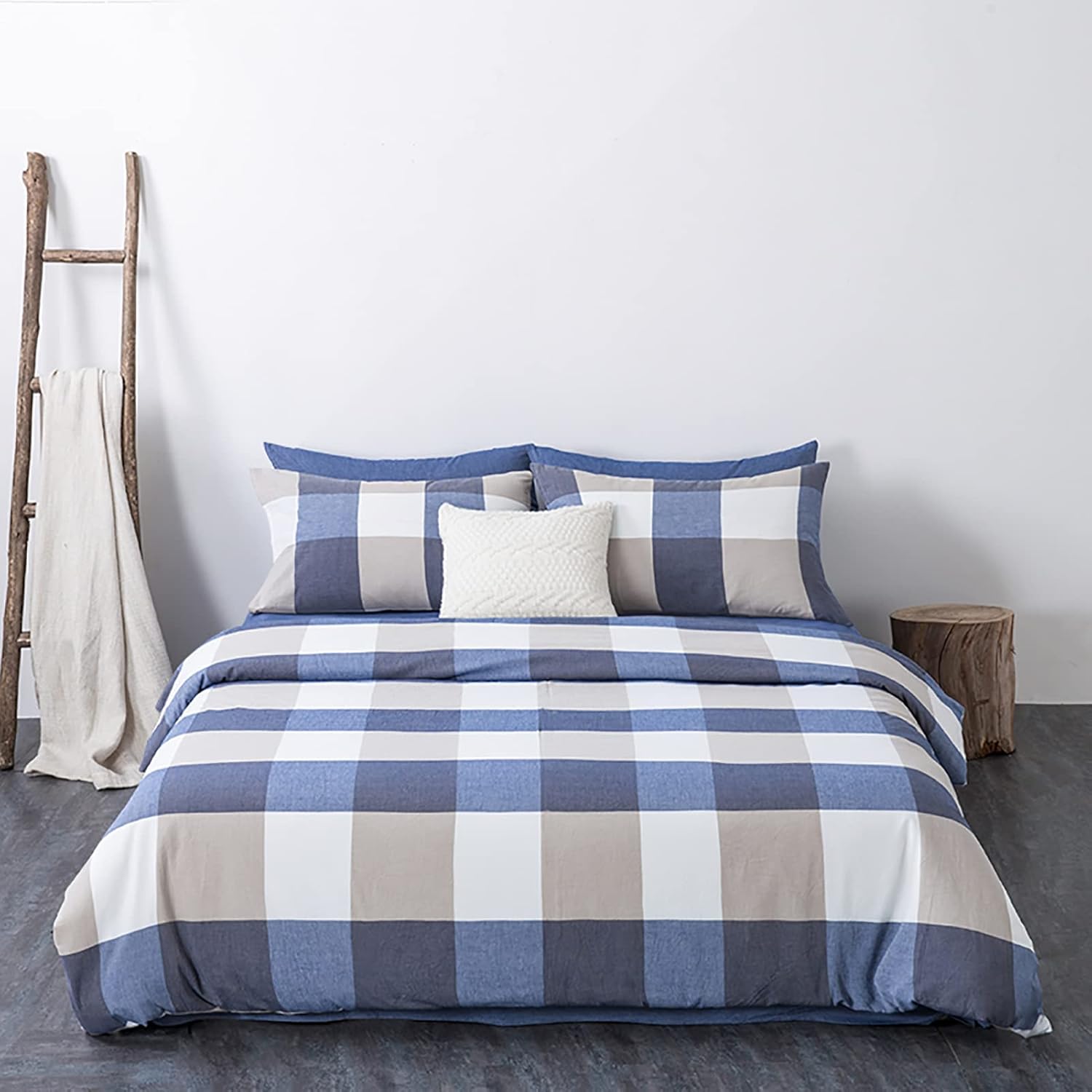 Lattice Washed Cotton Duvet Cover Ultra Soft Breathable Comforter Cover with Zipper Closure Corner Ties Bedding Rustic Style-F 220x240cm(86"x94") (and 220x240cm(86"x94"))