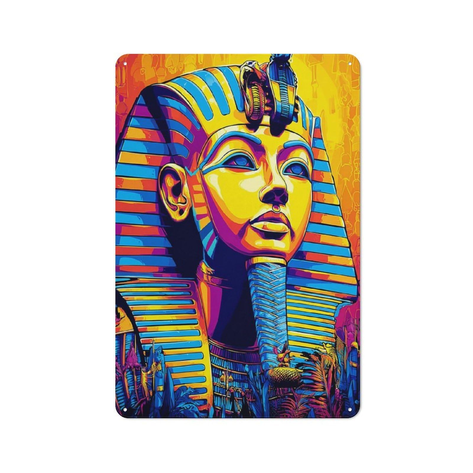 Junmoney Colorful Egyptian Pharaoh Portrait -1 Retro Metal Gift Sign 30X20cm, Small Space Decor For Bedroom, Kitchen, Office Or Living Room