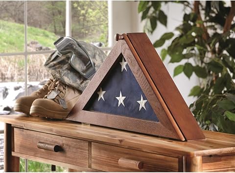 CASTLECREEK Flag Display Case American Veteran Burial Memorial Military Flag Holder Shadow Box Frame Wall Mount Oak