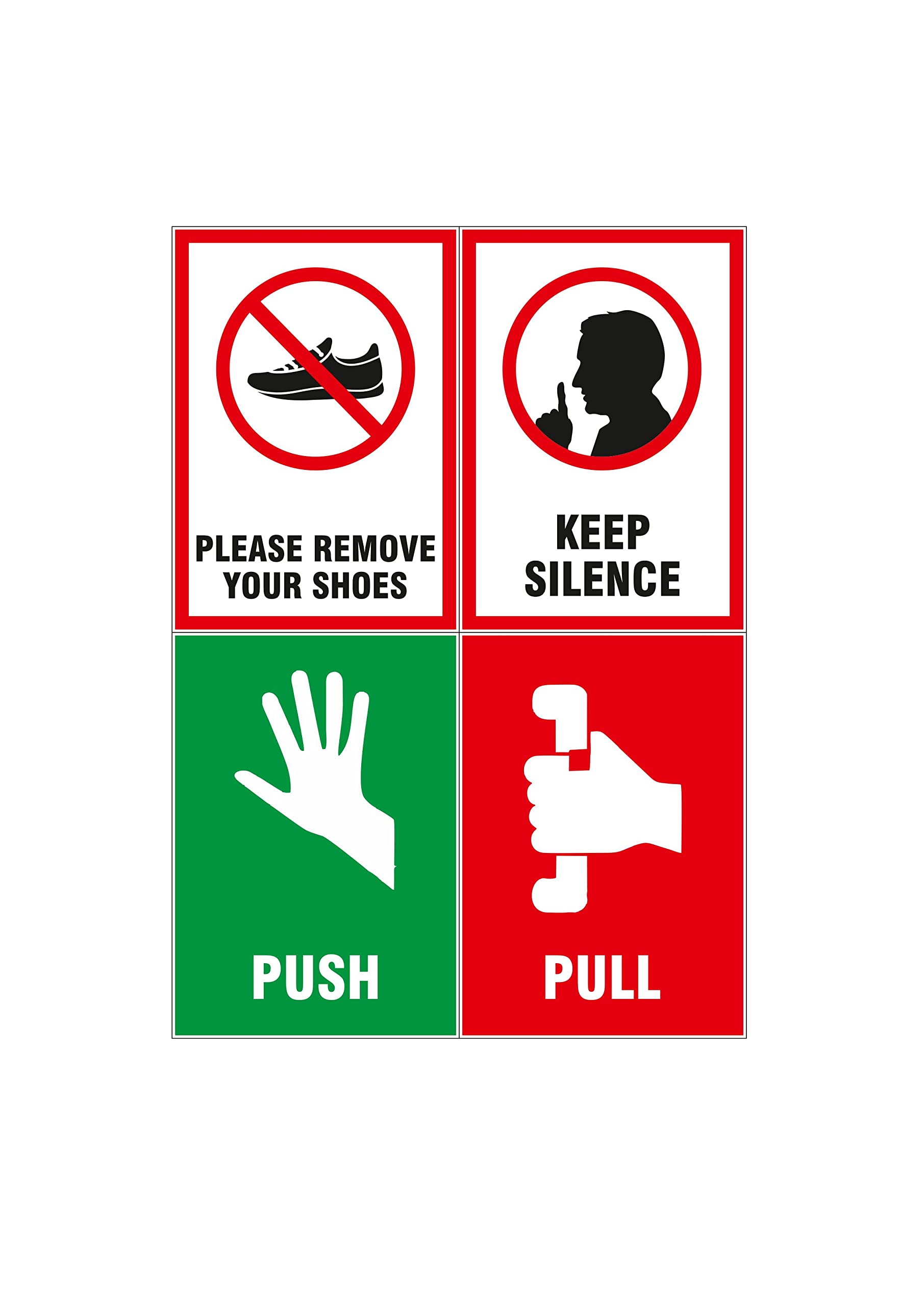 NS INVENTIVENESS - Office Safety Sign Board Eco Vinyl Sticker Pack of 4 (Portrait A5, 6 inch X 8 inch)