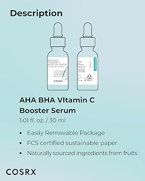 COSRX AHA BHA Vitamin C Booster Serum 1.01fl.oz/30ml, Anti Aging, Plumping, Hydrating Serum with Niacinamide, Not Tested on Animals, No Parabens, Korean Skincare