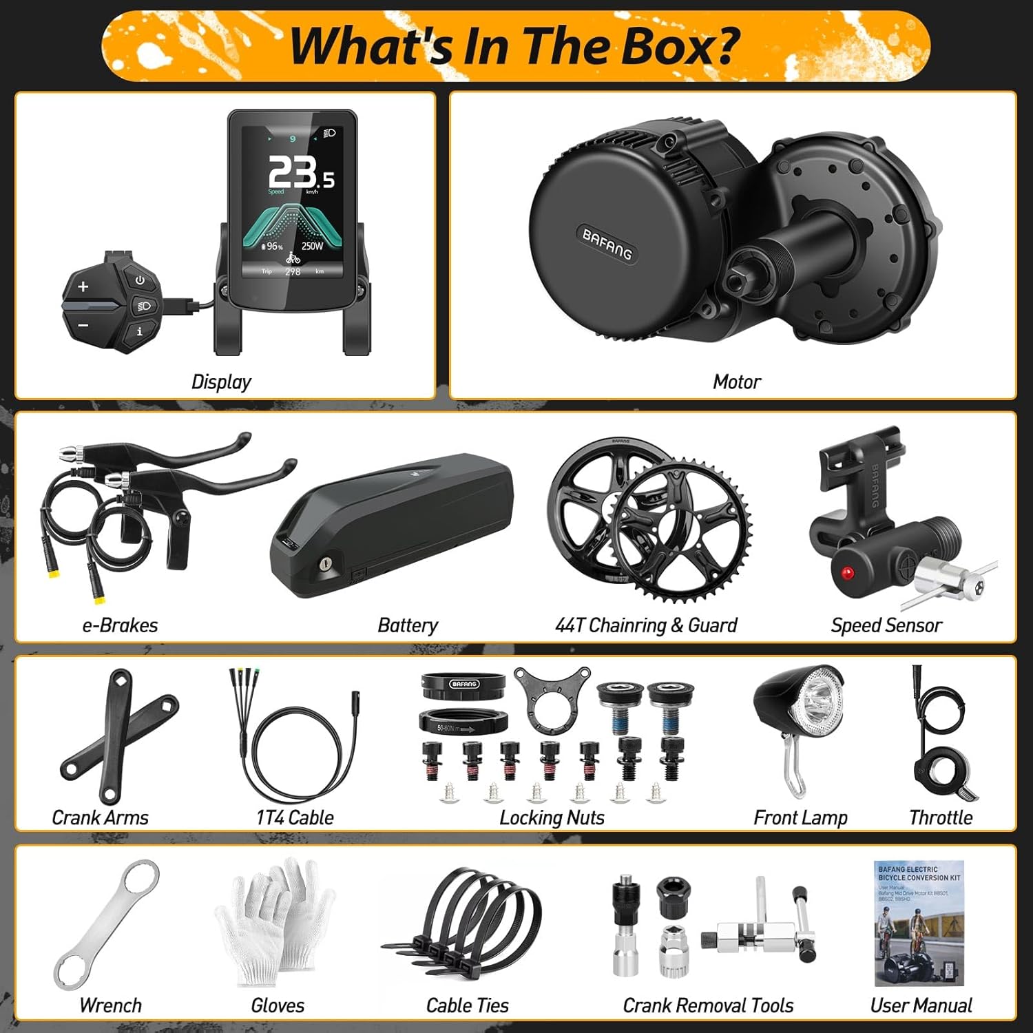 BAFANG BBS01B Central Motor with 500W 48V Battery ebike Conversion Kit G340 Motor with 3.5 Inch G1 Display, 48V 16AH Battery and Charger