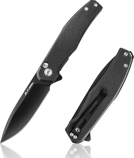 FLISSA Folding Pocket Knife, 4.5" G10 Handle EDC Knife with D2 Steel Blade, Button Lock and Pocket Clip, Camping Knives for Men Women, Uesd for Outdoor and Camping (Black) Button Lock Black