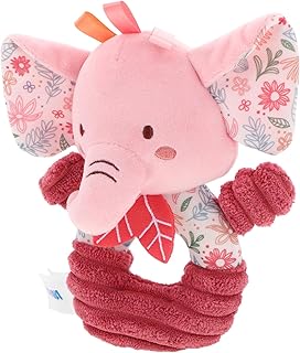 Sonajero de Peluche Elefante Rosa para Bebés Año Suave y Flexible con Sonido Crujiente Juguete Sensorial para Desarrollo Táctil y Auditivo para Recién Nacidos