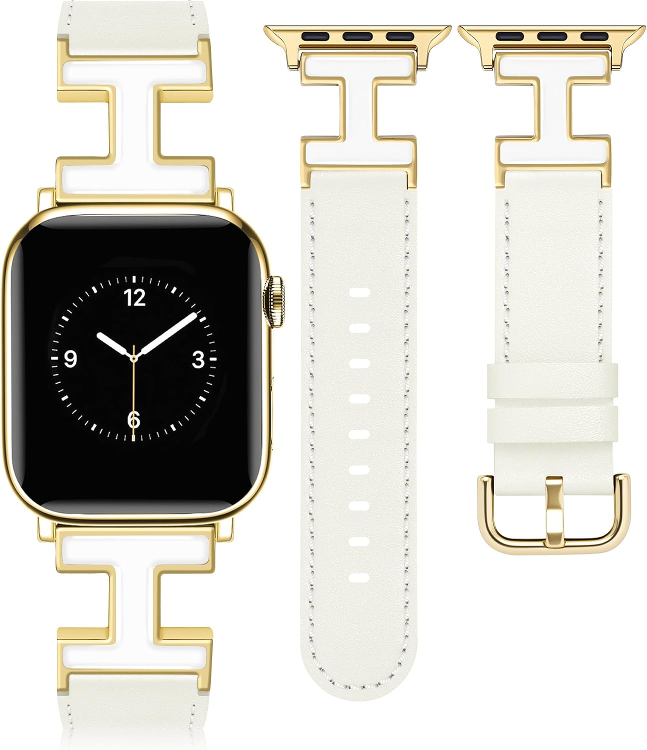 MOINSPIRE Leather Band Compatible with Apple Watch Bands Women 38/40/41/42/44/45/46/49mm Dressy Designer Leather Strap with H-Shape Metal Buckle for iWatch Series 11 10 9 8 7 6 5 4 SE/Ultra 3 2 1