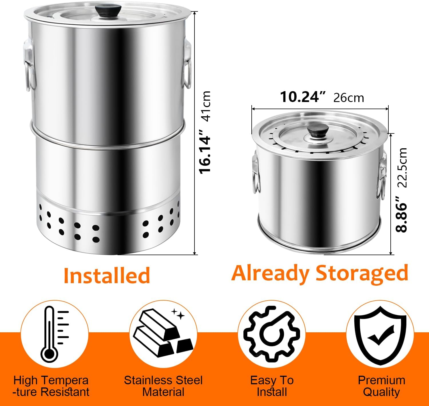 Stainless Smokeless Charcoal Grills Surround Charcoal Barrel Grill 360° Smokeless Outdoor Barbecue Grill for Travel for Travel, Outdoor Cooking and BBQ, Camping Grill Picnic Patio Backyard