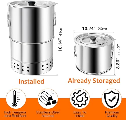 Miniatura 2 de Parrillas de carbón inoxidable sin humo, parrilla de barril de carbón envolvente de 360 sin humo al aire libre parrilla para viajes para viajes,