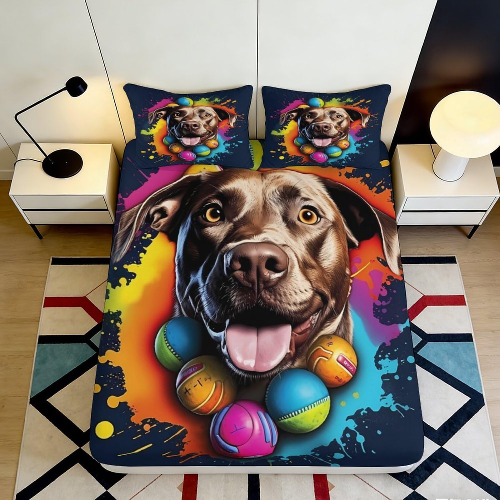 Qjzxknhpgr Style-1 3D Printed Colorful Dog Portrait Fitted Sheet Microfiber Soft Bed Cover For Bedroom Guest Room Mattress Protection Decor 90X200x25cm