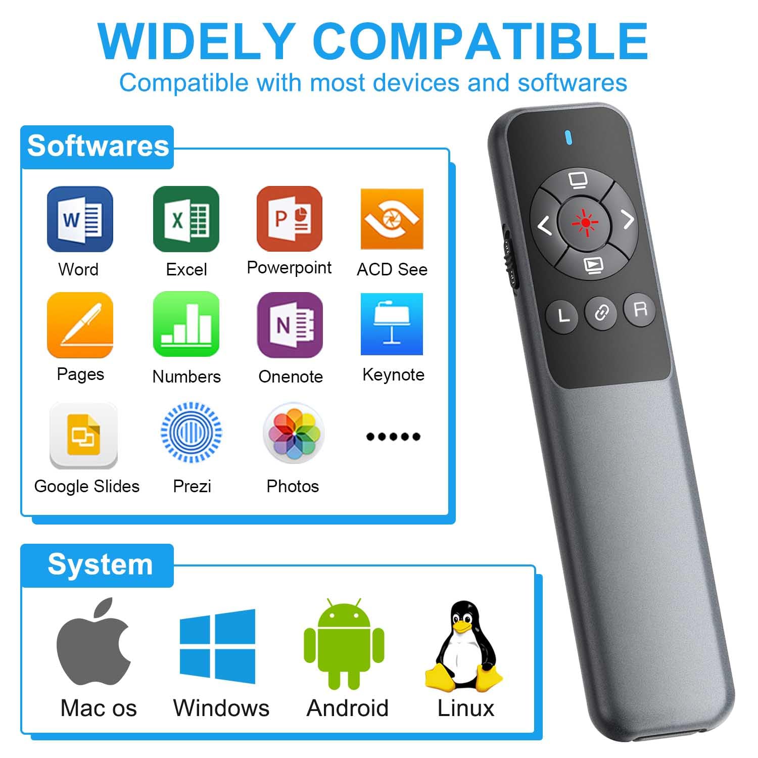 VOVIGGOL Wireless Presenter Powerpoint Fernbedienung Laptop mit Fliegende Maus, USB Typ C 2 in 1 PPT Präsentation Fernbedienung Klicker Präsentator Pointer für Präsentationen Windows Mac Linux