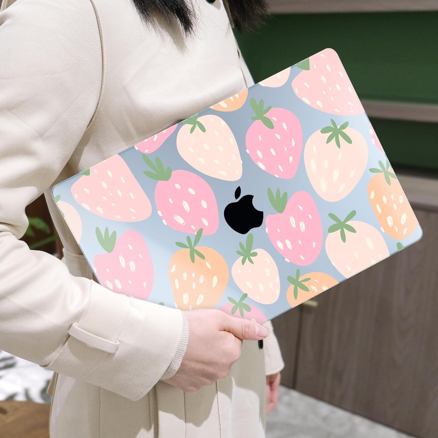 MEEgoodo Case for M5/M4/M3/M2 MacBook Air 13.6 inch 2026 2025 2024 2022, Fit Model A3449/A3240/A3113/A2681, Case Compatible with MacBook Air 13 inch, Cute Drawn Strawberries