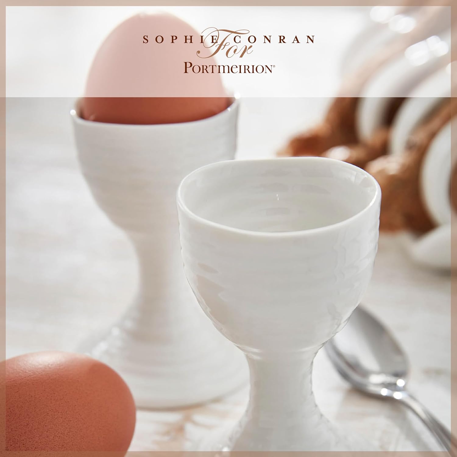 Portmeirion Sophie Conran Egg Cups - Set of 2, Fine Porcelain Breakfast Egg Holders for Soft & Hard Boiled Eggs - 3.5 Inch Serveware, Durable, Dishwasher & Microwave Safe