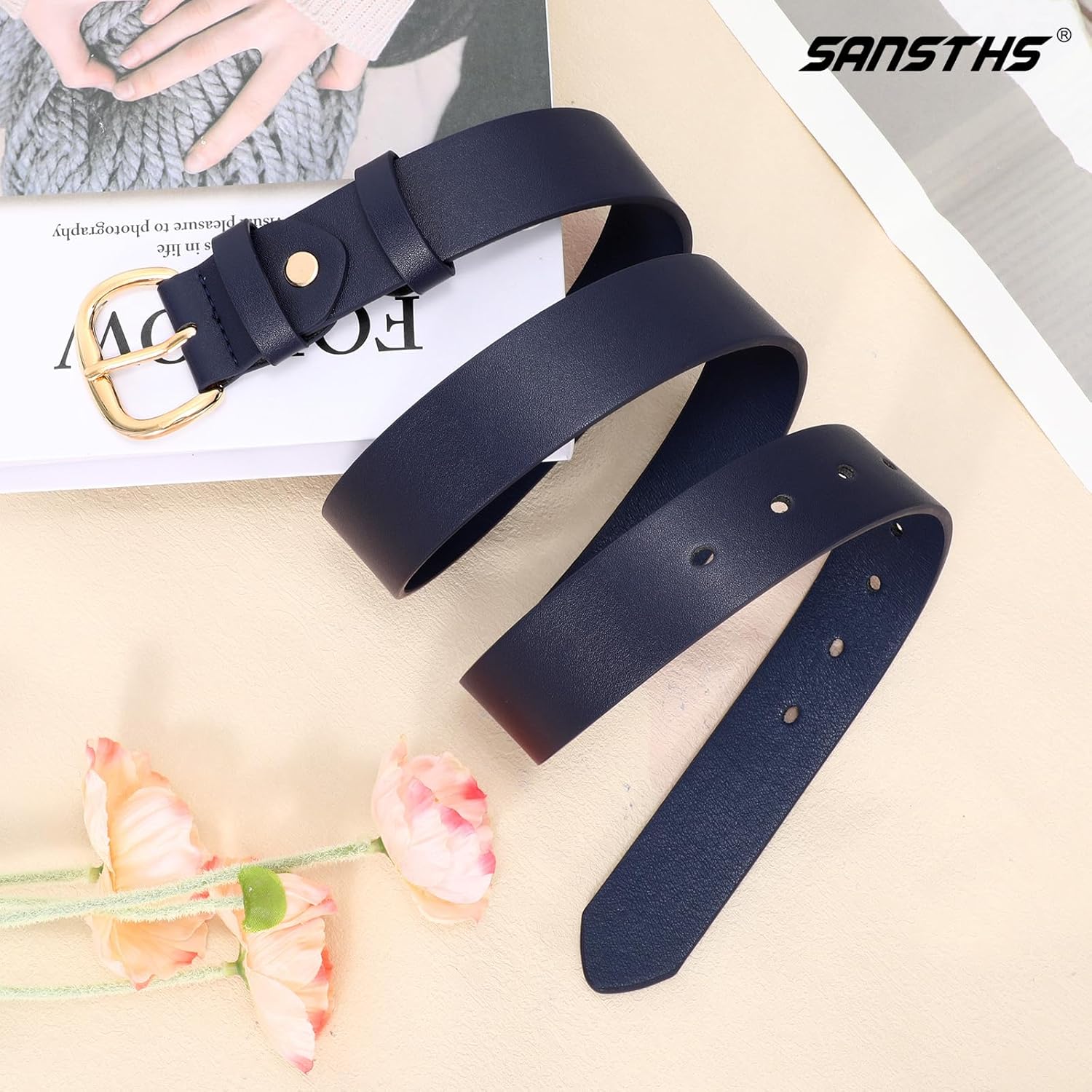 SANSTHS Women Leather Belt for Jeans Pants Dresses Black Ladies Waist Belt with Black Buckle - Image 4