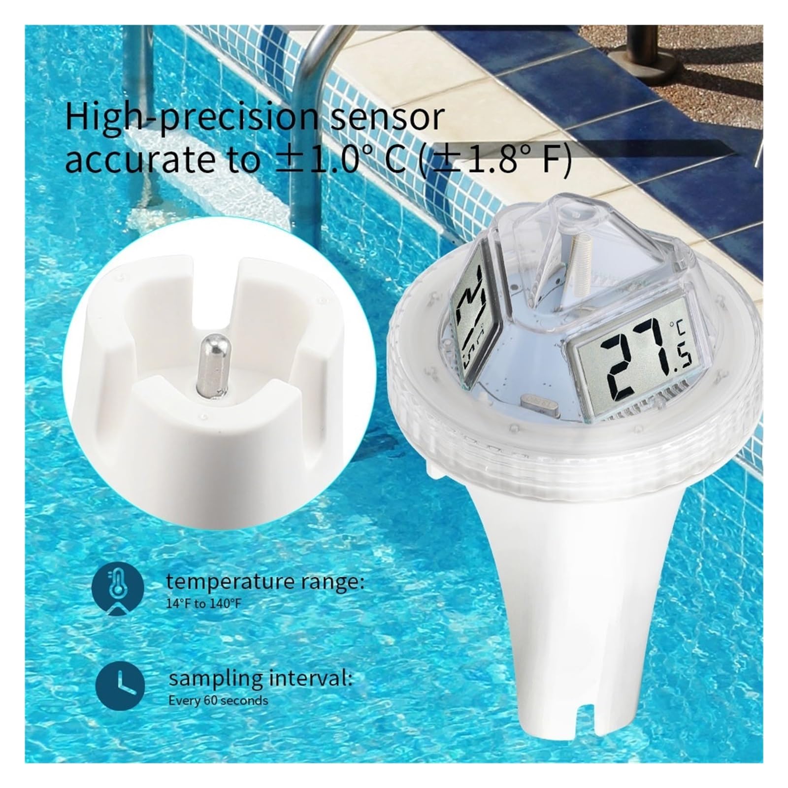 Termometro For Piscina, Digitale For Galleggiante Di Facile Lettura, For Impermeabile IP68 For Il Nuoto Lettura Accurata Della Temperatura
