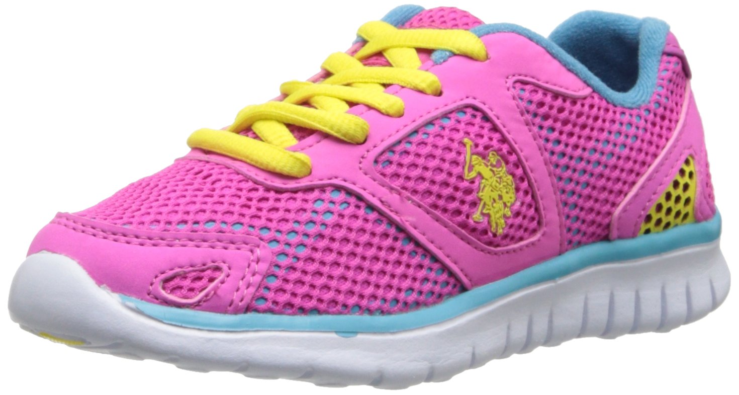 U.S. Polo Assn. Fusion Running Shoe (Little Kid/Big Kid),Hot Pink/Blue/Yellow/White,12 M US Little Kid
