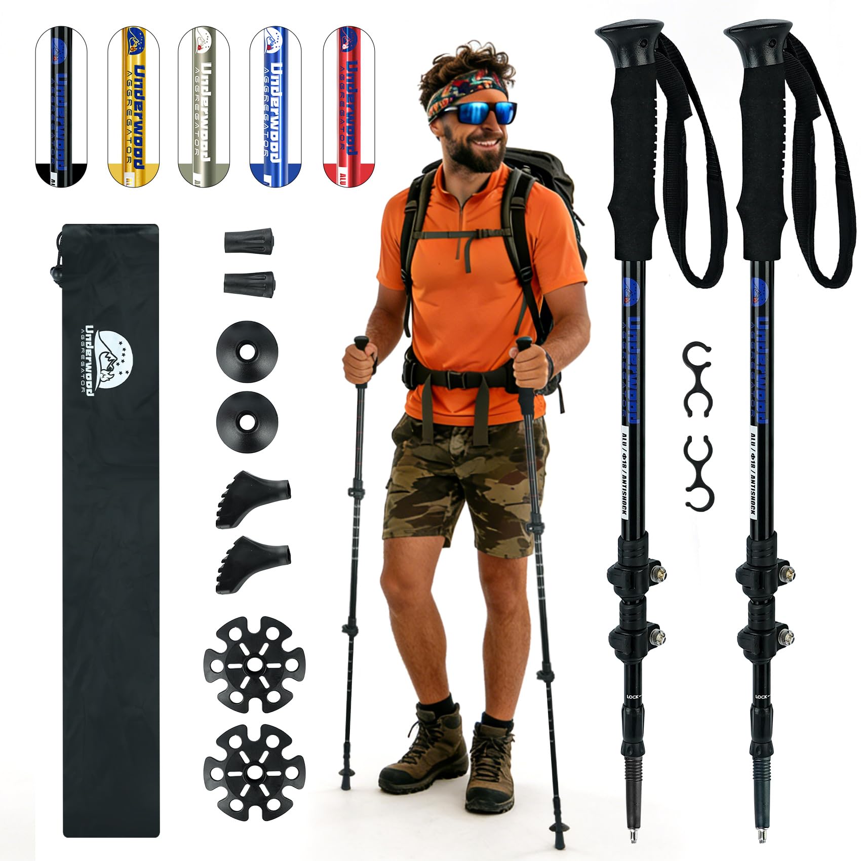 Bastoni da passeggio telescopici per escursionismo, confezione da 2 bastoncini da trekking ultraleggeri in alluminio per donne e uomini, bastone da passeggio regolabile per