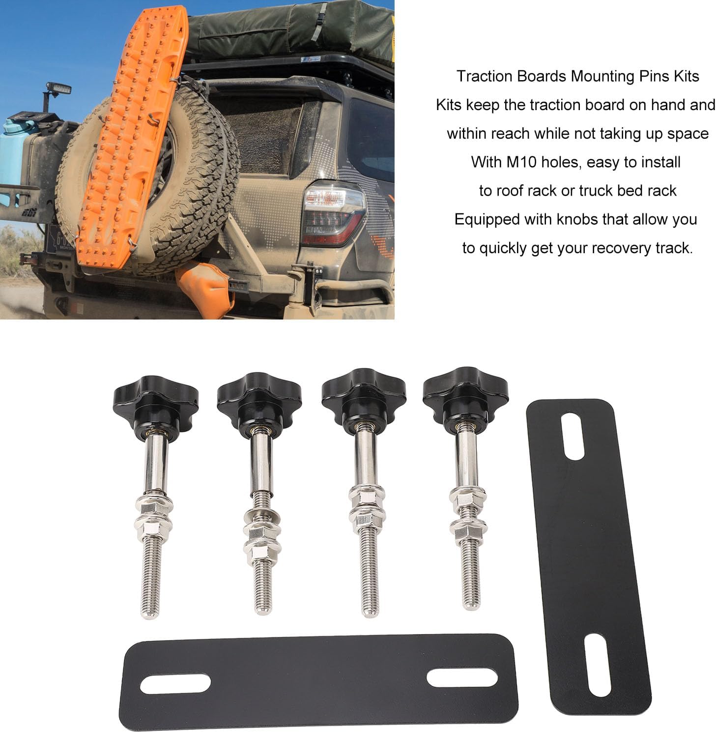 Traction Board Mounting Kit, Recovery Board Mounting Kit for Recovery Tracks with 4.72in to 6.69in Hole Spacing, Traction Boards Mounting Pins Kits, Space Saving, Easy Installation