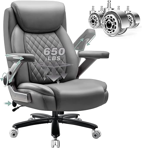Miniatura 14 de Silla de oficina grande de servicio pesado de 600 libras con brazos abatibles 5D, cómoda silla de escritorio ejecutiva grande y alta con cojín
