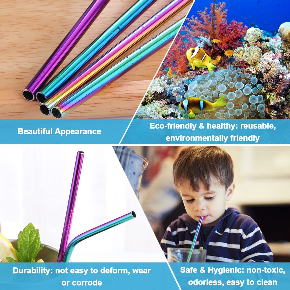 Set 12 Cannucce Riutilizzabili In Acciaio Inox - Dritte E Curve, Con Spazzole E Sacchetto (Arcobaleno) - Foto 9