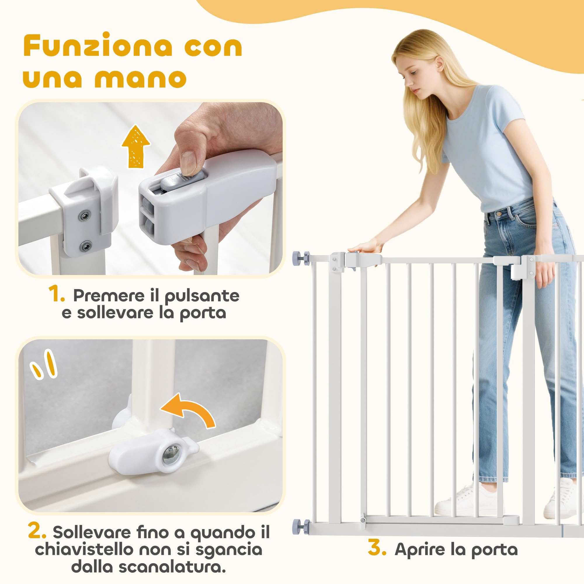 PawHut Cancelletto per Cani Estensibile Barriera per Gatti 76.2cm Bianco | Montaggio a Pressione, Chiusura Automatica, Cancello per Cani da Esterno Estensibile