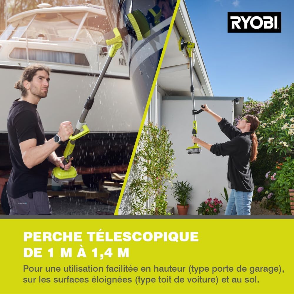 Brosse Télescopique Motorisée RYOBI R18TPS120G - Nettoyage Polyvalent avec Batterie 18V et Protection IPX7 - Image détaillée