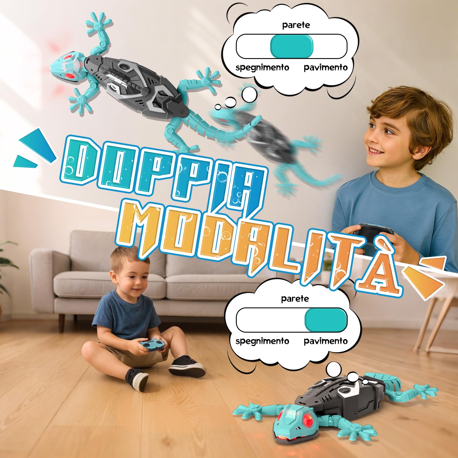 Charmofun Geco Telecomandato, Lucertola Telecomandata con Occhi a Led Luminosi, Movimenti Realistici, Direzione Regolabile, Regali Giocattoli interattiviper para Bambini 4 5 6 7 8+ Anni (Gecko-Blu)