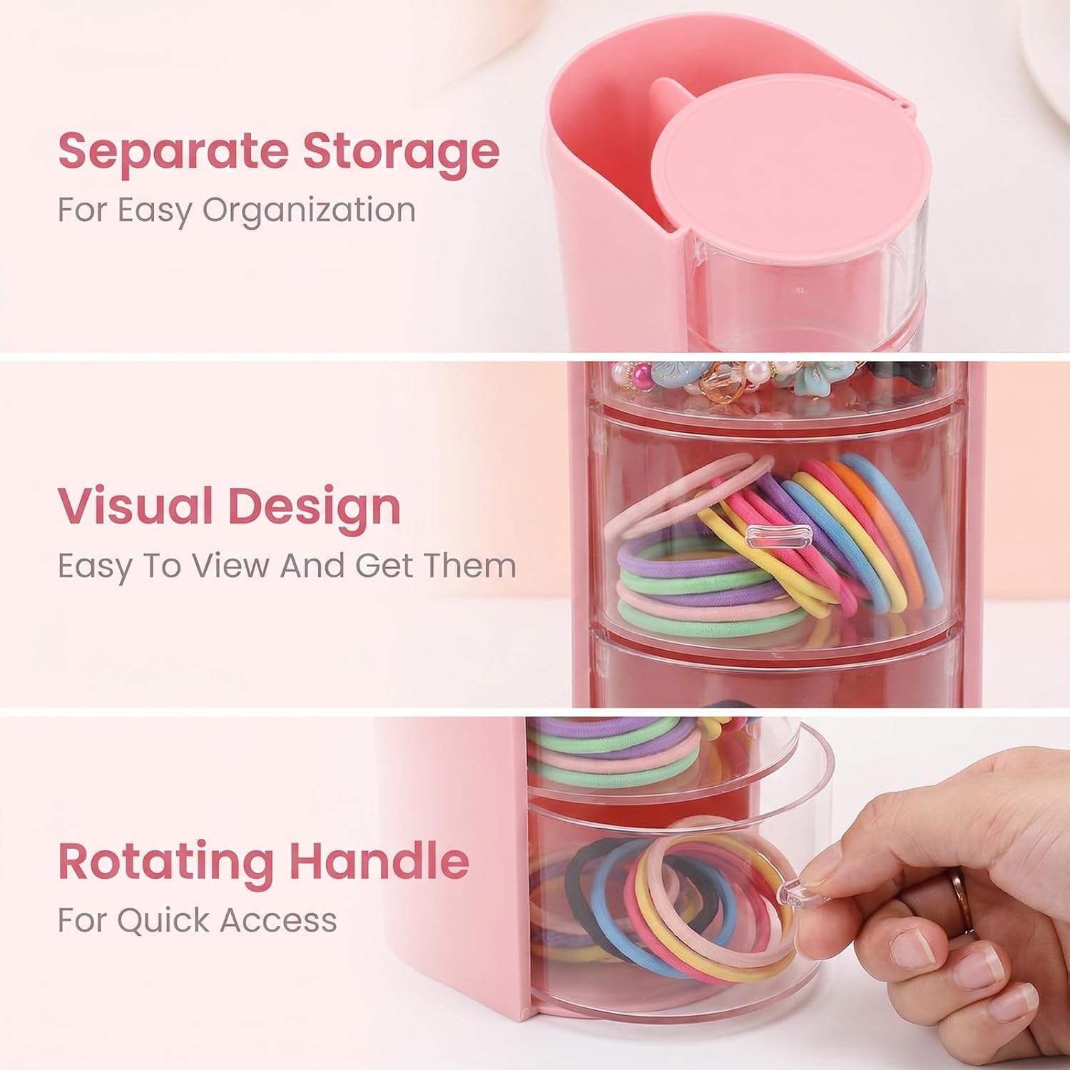 ElevateTech 3-Layer Hair Accessories Organizer with Hair Brush Holder image 3