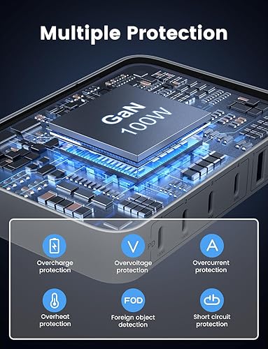 Miniatura 6 de Estación de carga USB de 100 W con cargador inalámbrico de 15 W, Marnana 6 en 1 múltiples puertos USB (2 puertos USB A y 4 puertos USB C) GaN