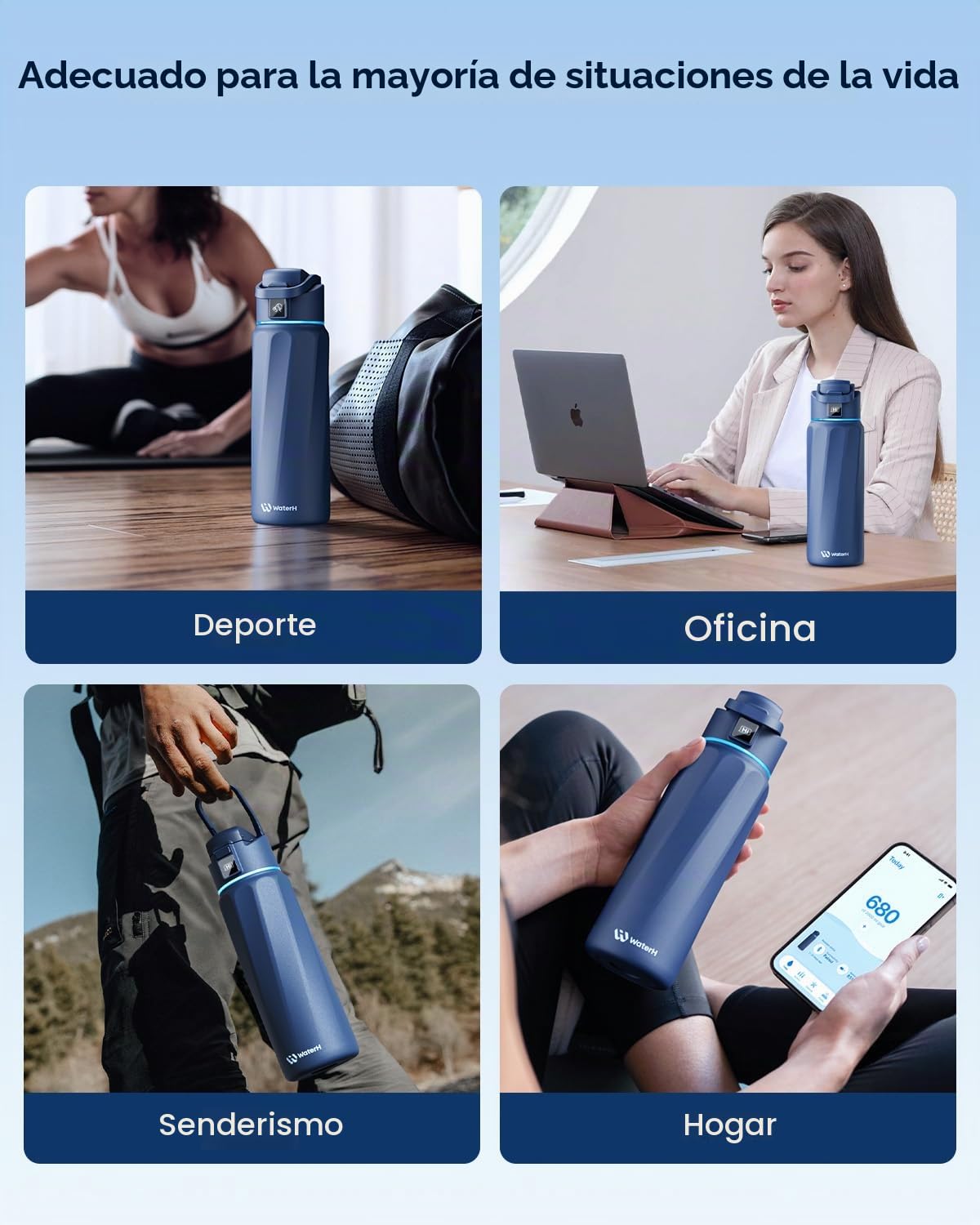 WATERH BOOST - Botella de agua inteligente con recordatorio y rastreador, botellas de acero inoxidable con aislamiento al vacío de doble pared, 946 ml,