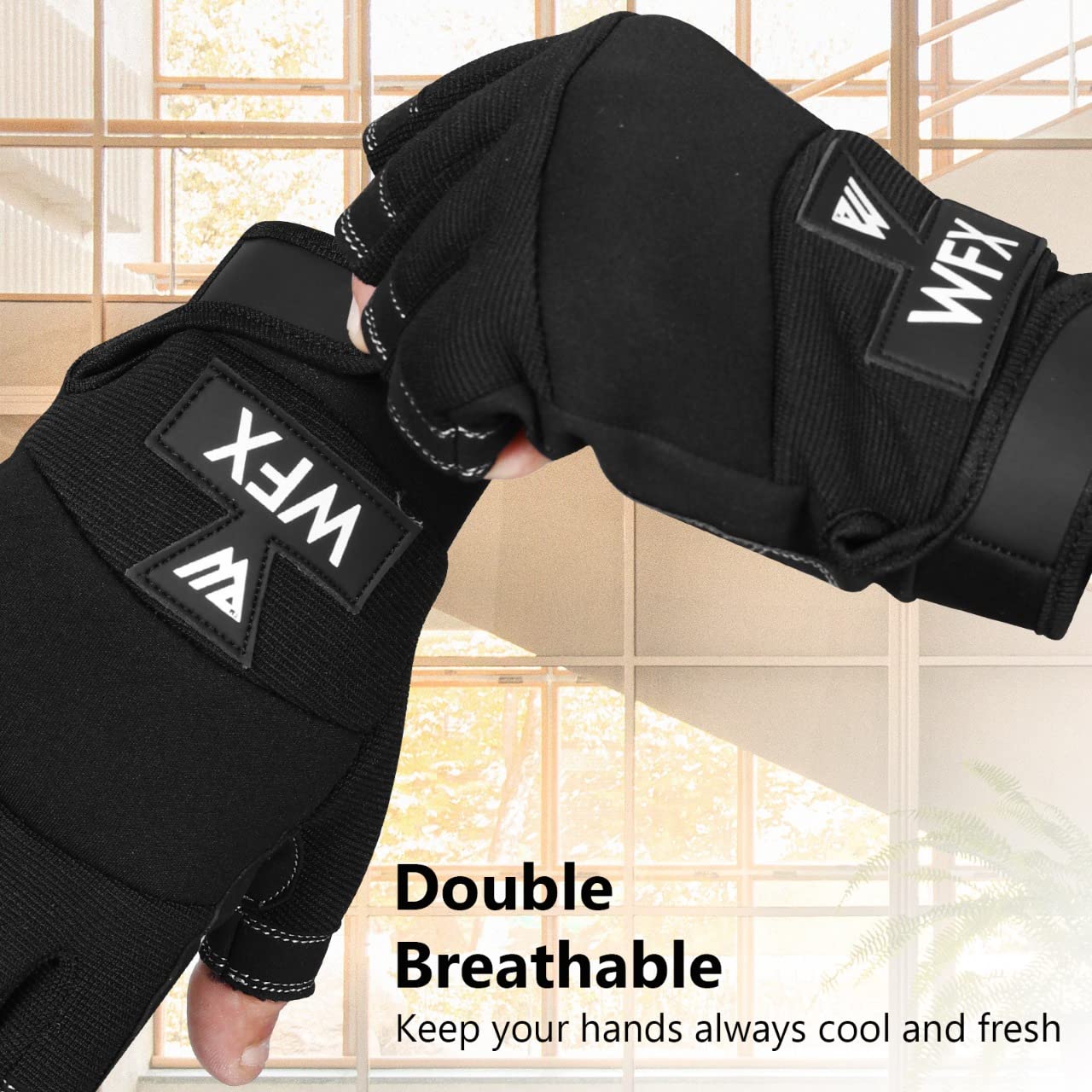WFX Tough Fingerless Performance Gloves Protection Work Gloves, Padded Palm, Half-Finger Black (Large), L (Pack of 1) - Image 2
