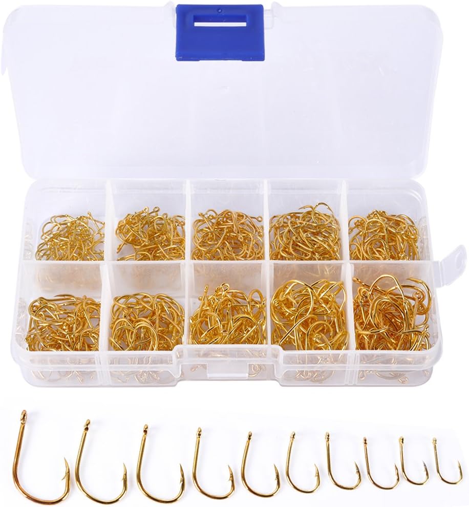 UCEC 500pcs 10 Different Sizes Freshwater Fishhook Fishing Hooks Set with a Plastic Box (Black) : Sports & Outdoors