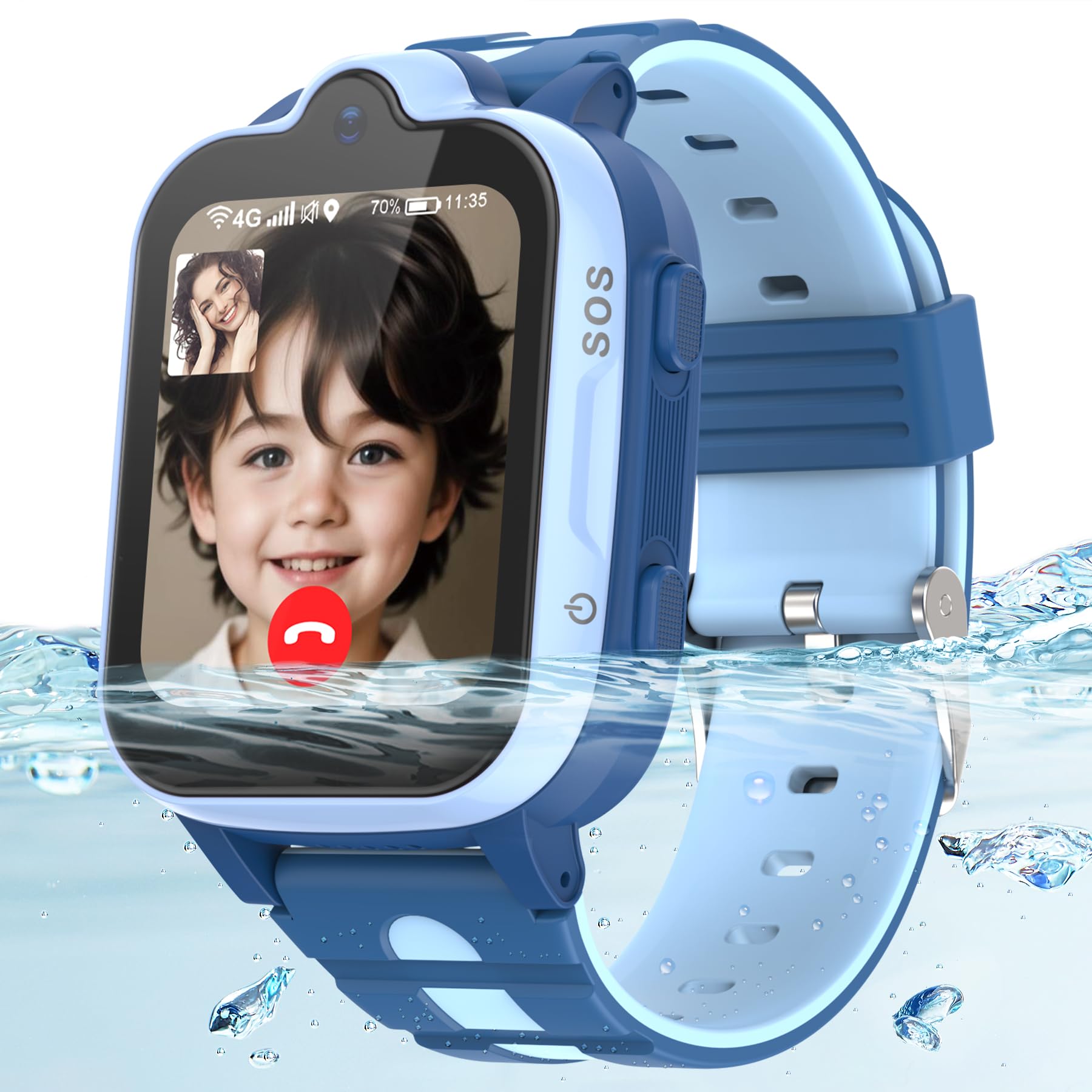 AstraMinds Orologio Smartwatch Bambini, 4G smartwatch bambini con GPS e telefono – IP67 impermeabile orologio per bambini per telefonare con WiFi, Videochiamata, SOS, Sveglia (K15Blu)