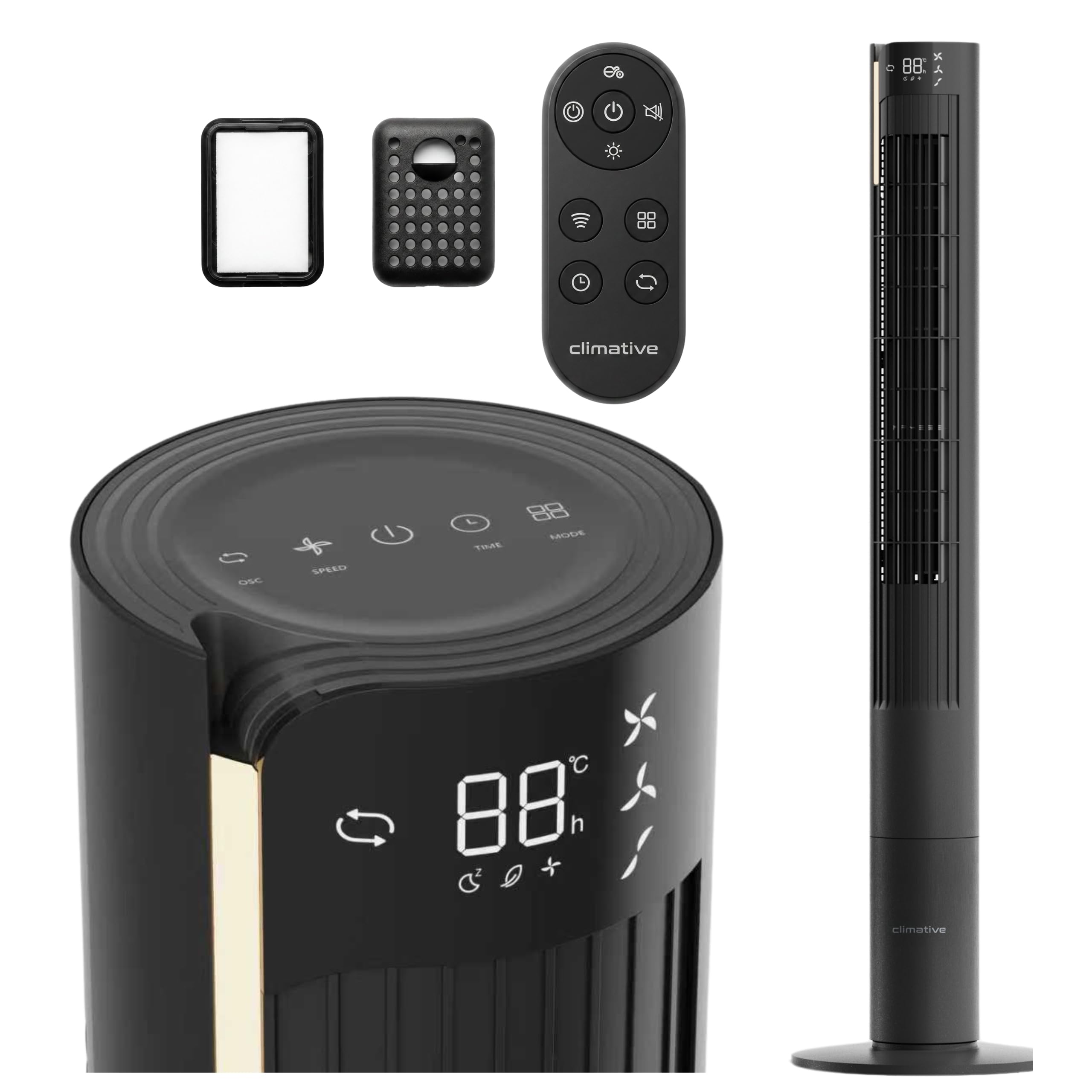 Turmventilator 115cm WiFi Tuya MAX, Ionisator, Orkanartiger 8,5m/s Wind, Nachtlicht, Oszillation, Timer, LED Display, Design Standventilator, Tower Fan, Ventilator leise Schwarz