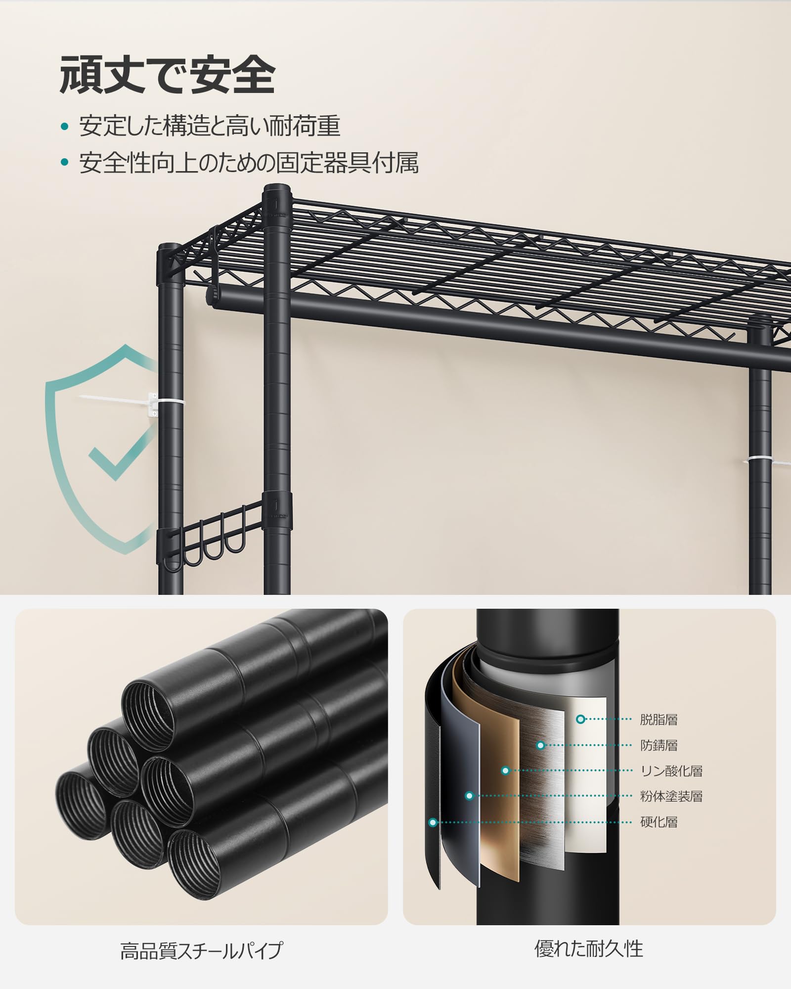 Amazon.co.jp: SONGMICS ハンガーラック 大容量 2段 スチールパイプ
