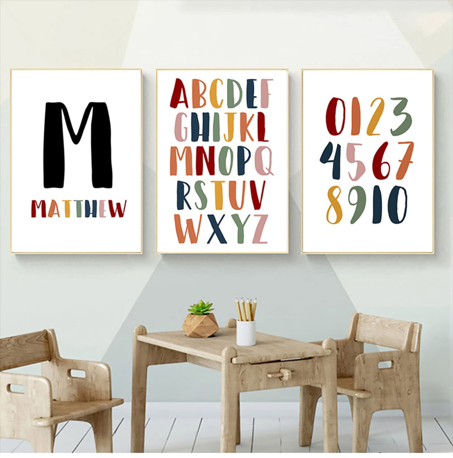 GVOZI Impresión De Lienzo Bebé Niño Nombre Personalizado Letra Lienzo Pintura Alfabeto Número Vivero Pared Arte Imprimir Imágenes Nórdicas Habitación De Bebé Decoración 60x90cm